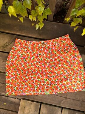 Heavy Manners Bright Orange and Pink Floral Mini Skirt